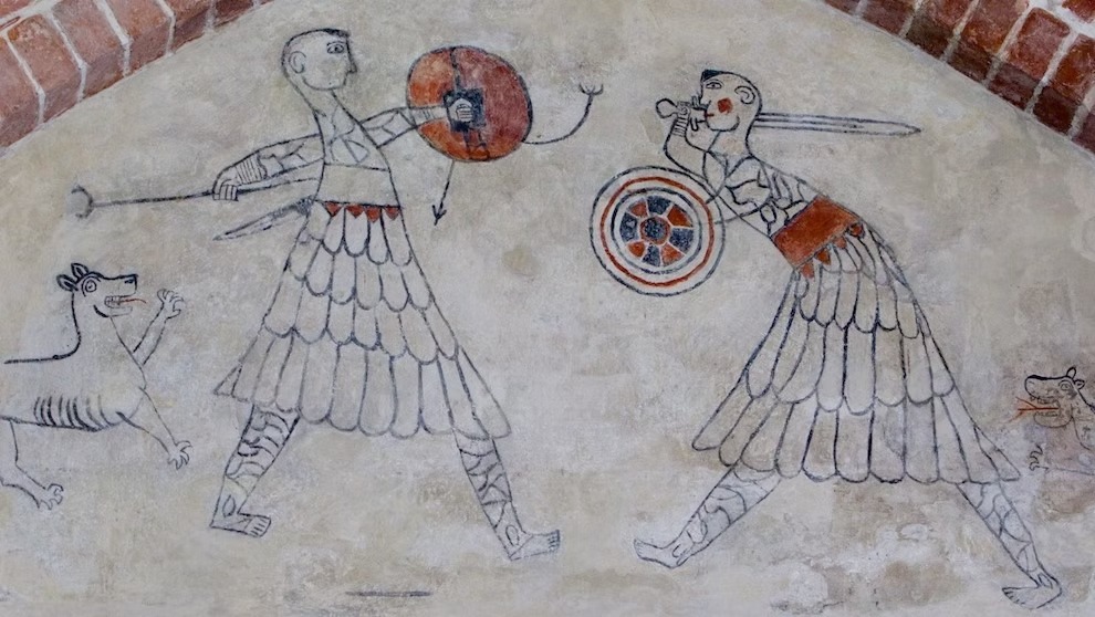 Mural of Frisian warriors from St. Mary's Church in Westerwijtwerd