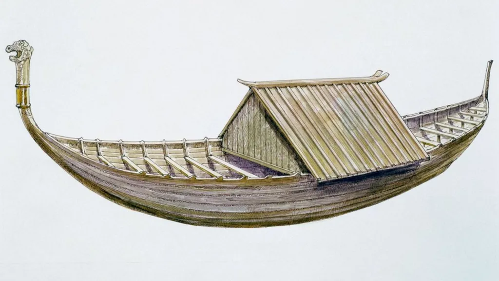 Artist's reconstruction of a Migration Period longboat