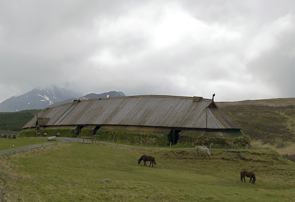 Reconstructed Viking longhouse on an elevated site