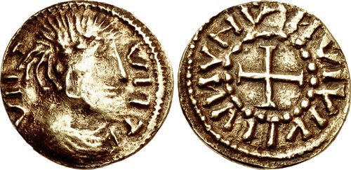 Frisian sceatta showing both obverse and reverse sides