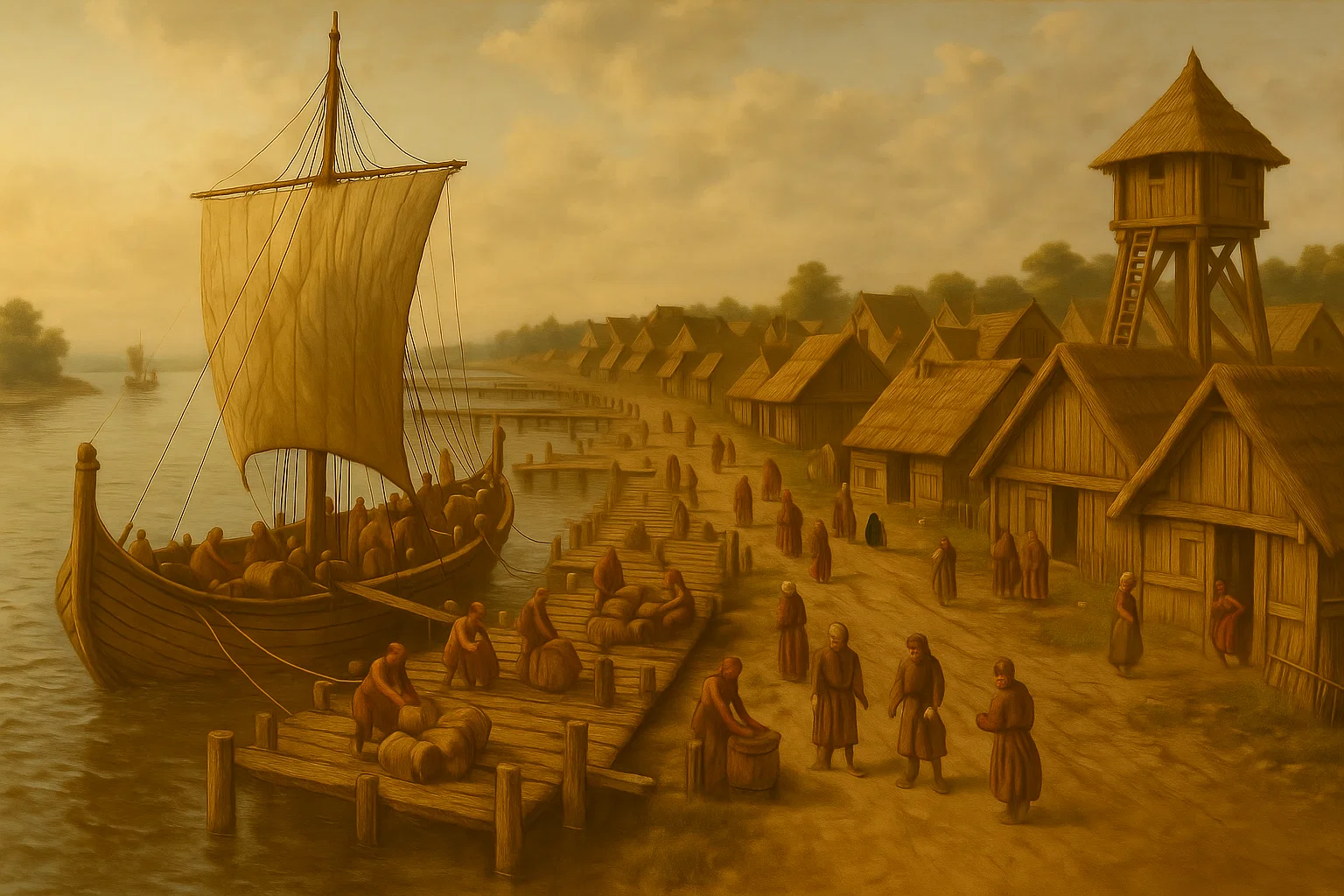 Medieval cog trading vessel
