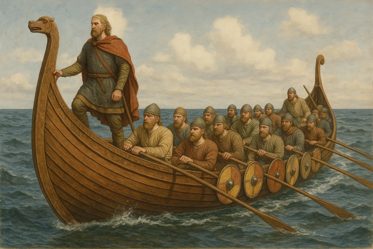 Dramatic depiction of an Anglo-Frisian longboat expedition